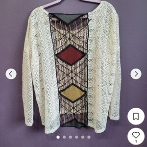 Daytrip Women's Lace Blouse with Geometric Design Size S Aztec Southwestern